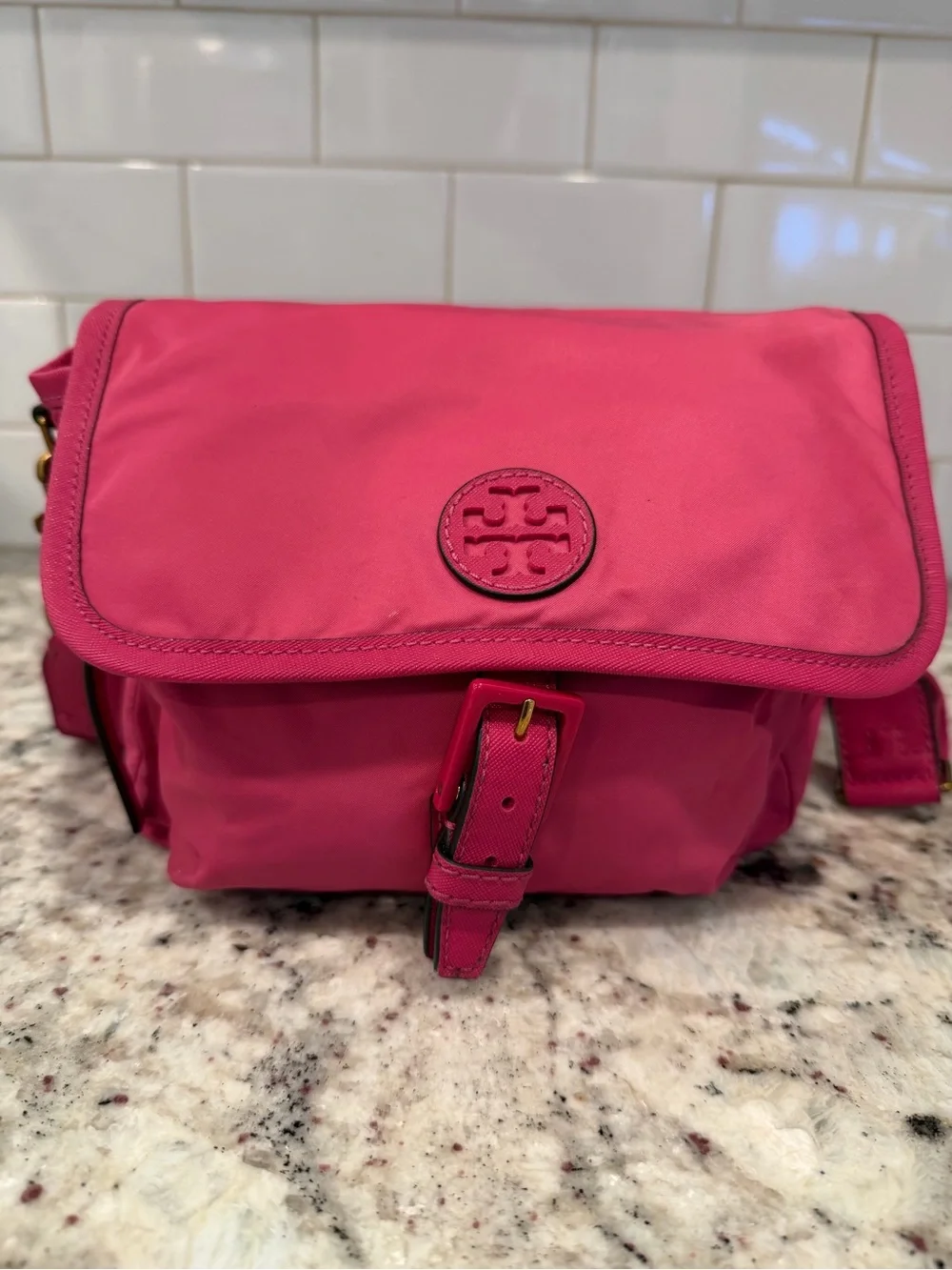 Tory Burch Hot Pink Crossbody Nylon Shoulder Bag